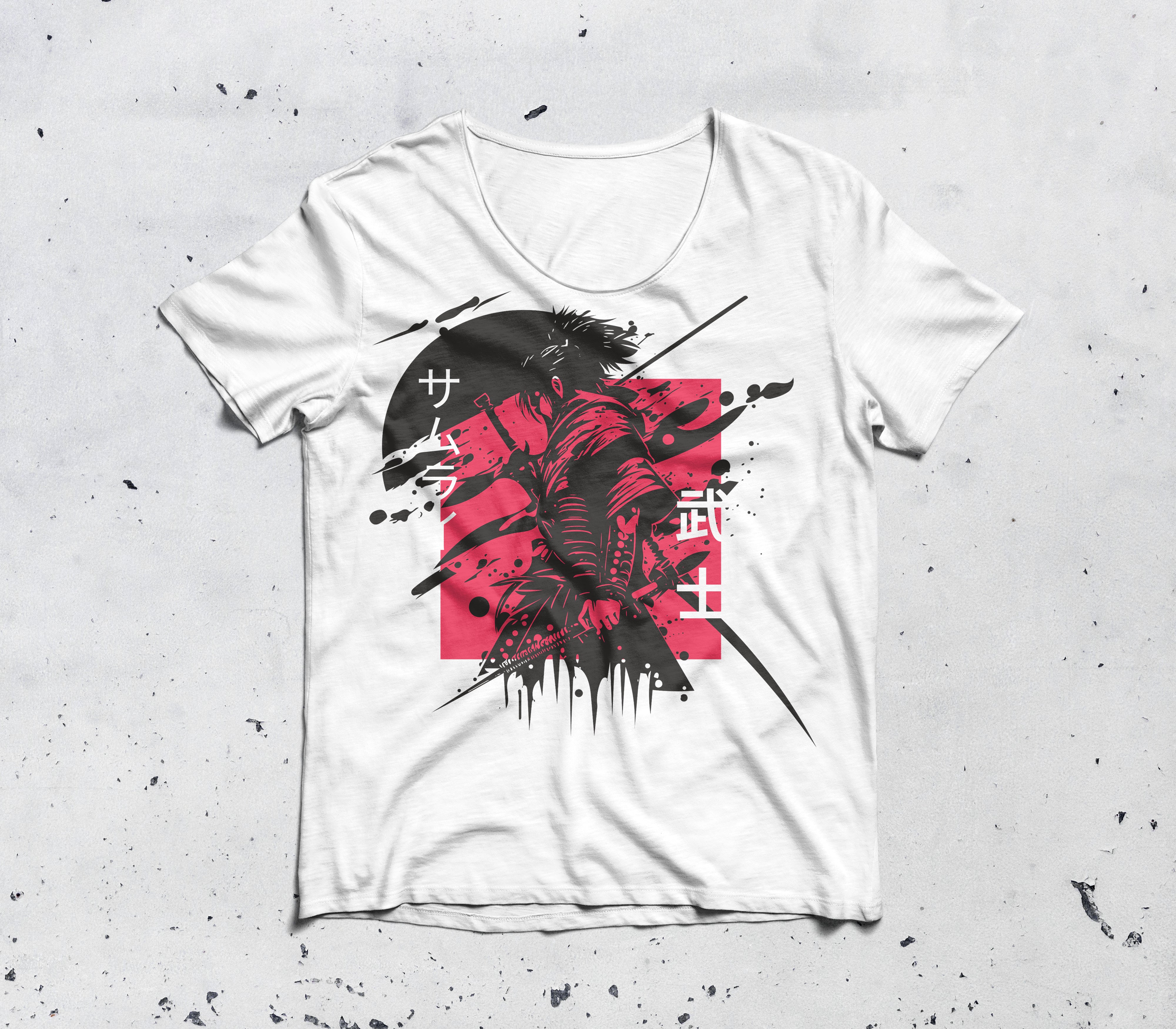 Pack of 9 Decocanno “Samurai Spirit” Men’s Japanese Graphic T-Shirt – Red & Black Ink Art Print | Cotton Tee | UK Streetwear